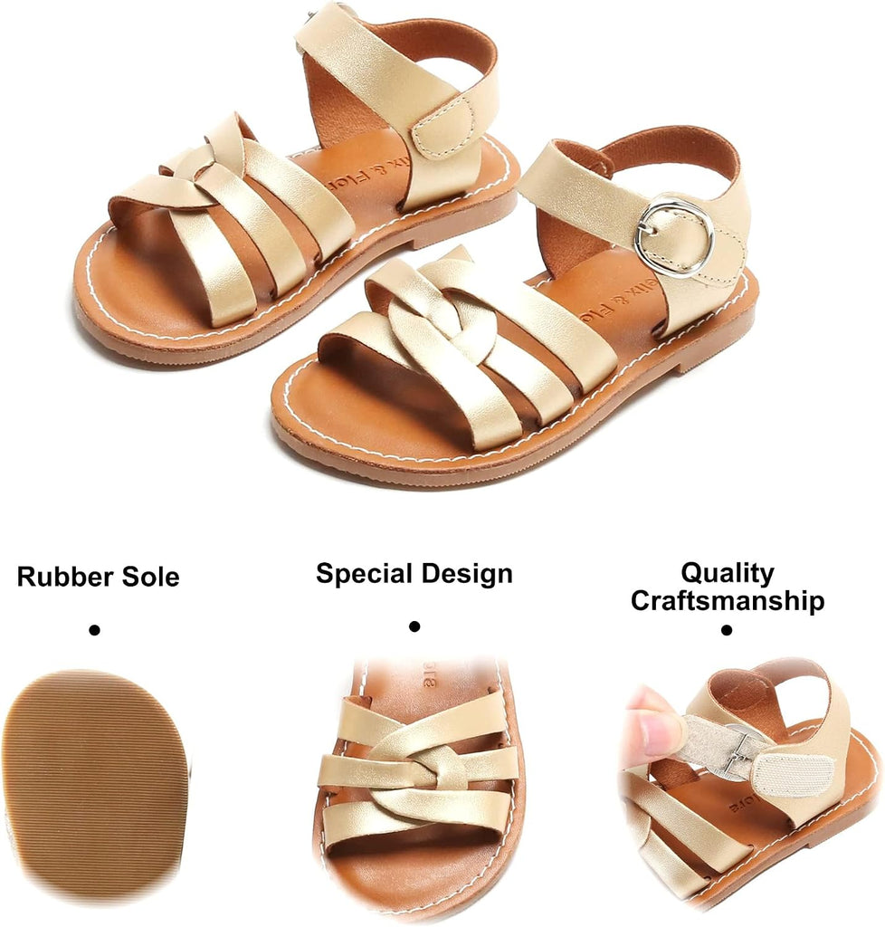 Toddler Girl Sandals - Little Girl Easter Dress Shoes Lightweight Open Toe Beach Holiday Flats