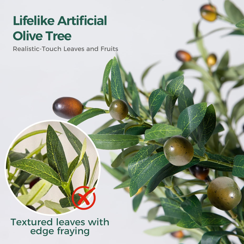 Olive Tree, 6FT Tall Faux Olive Tree with Lights Moss and Planter, Olive Trees Artificial Indoor with Realistic Wood