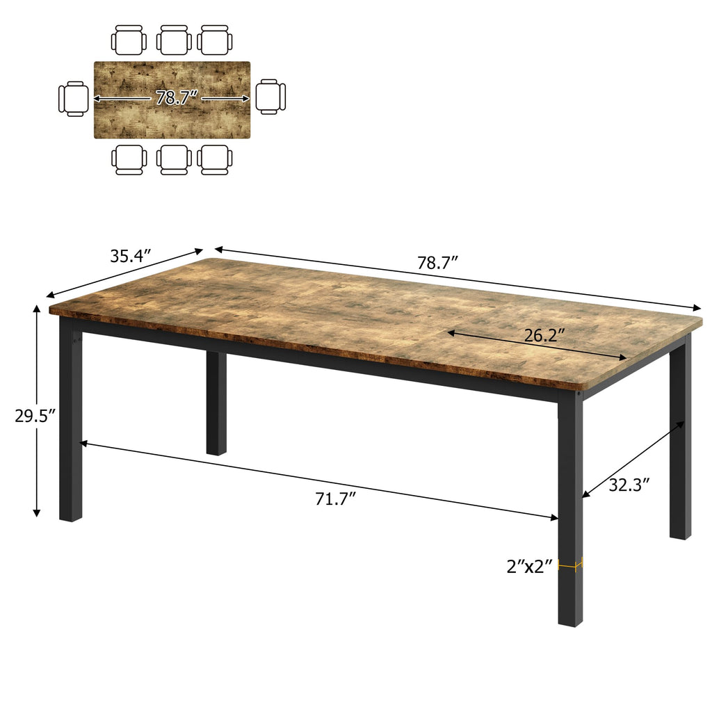 71 Inch Industrial Dining Table for 4-6 Person Rectangle Kitchen Table with Metal Legs, Round Corners, Writing Desk