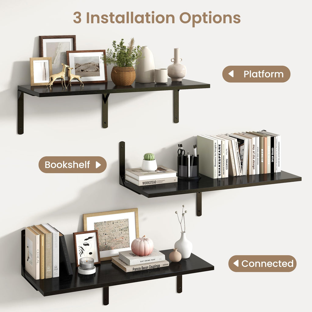 Floating Shelves for Wall, 12 Inch Deep Floating Shelves Set of 2, Wall Mounted Shelf with Metal Brackets, Rustic
