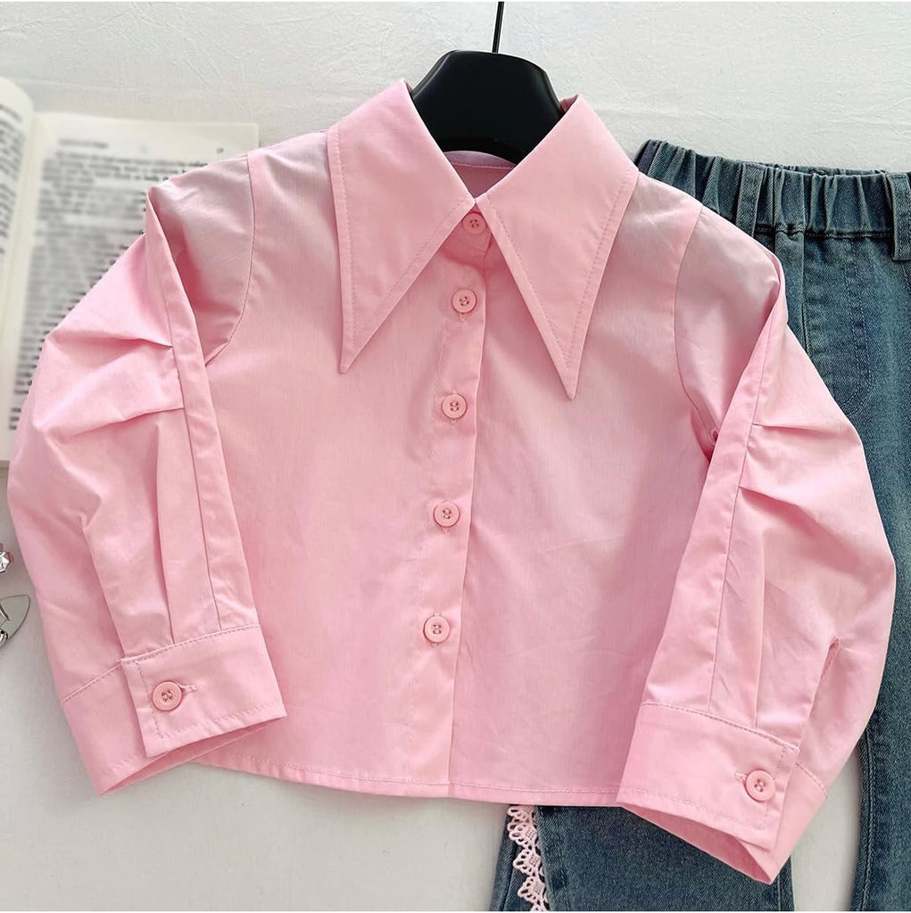 Toddler Girl 3 Piece Set Long Sleeve Shirt with Lace Bow Knitted Vest & Denim Jeans Girls Clothing Sets Fall