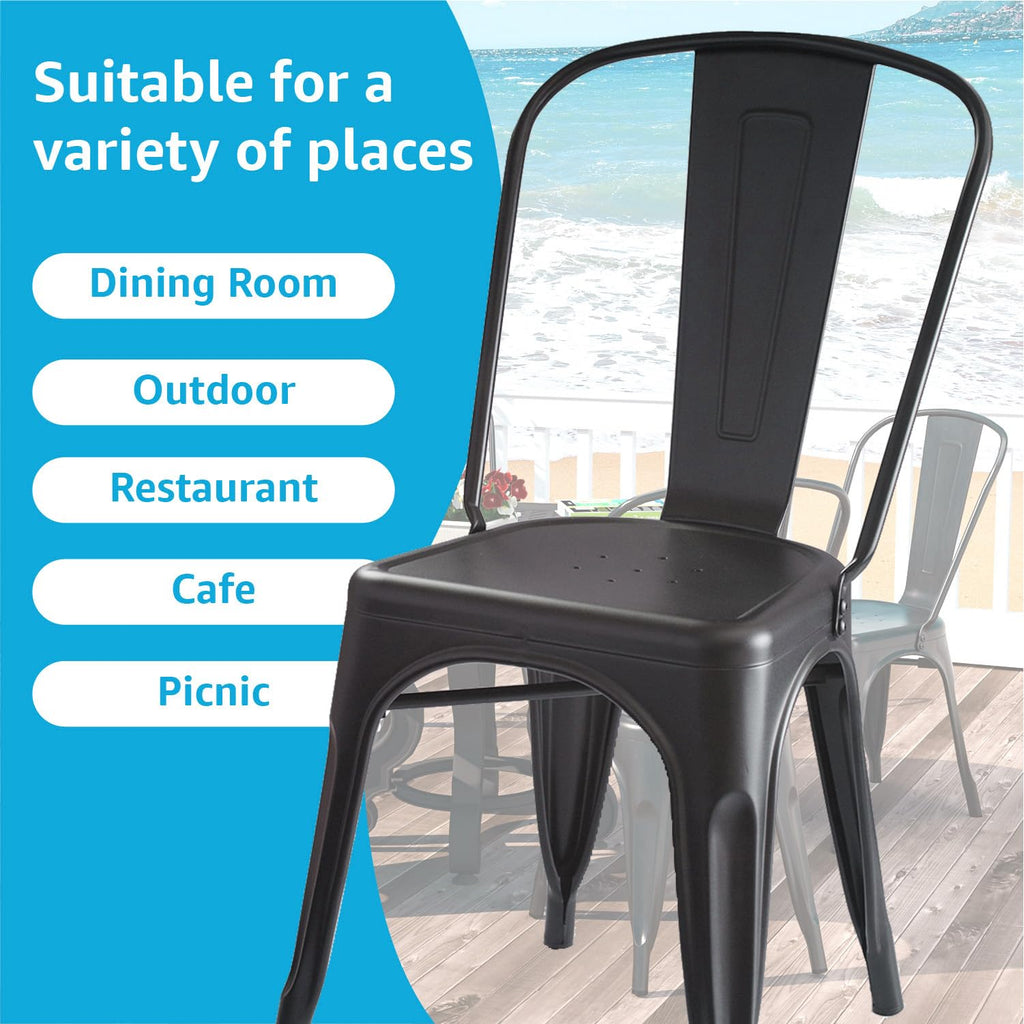 Metal Patio Chairs-Outdoor Chairs Set of 4, Dining Kitchen Metal Chairs, Height Restaurant Stackable Chair Side Bar