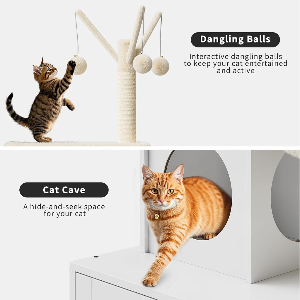Litter Box Enclosure with Cat Tree Tower and Condo Hidden Cat Washroom