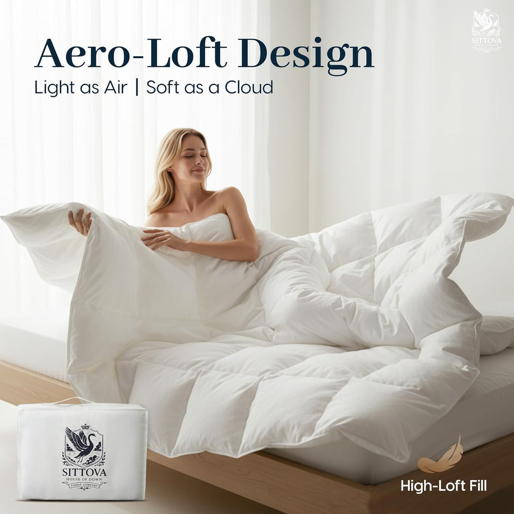 Goose Down Fiber Comforter King - All-Season Hotel Quality Duvet Insert, High Fill Power, Ultra Soft