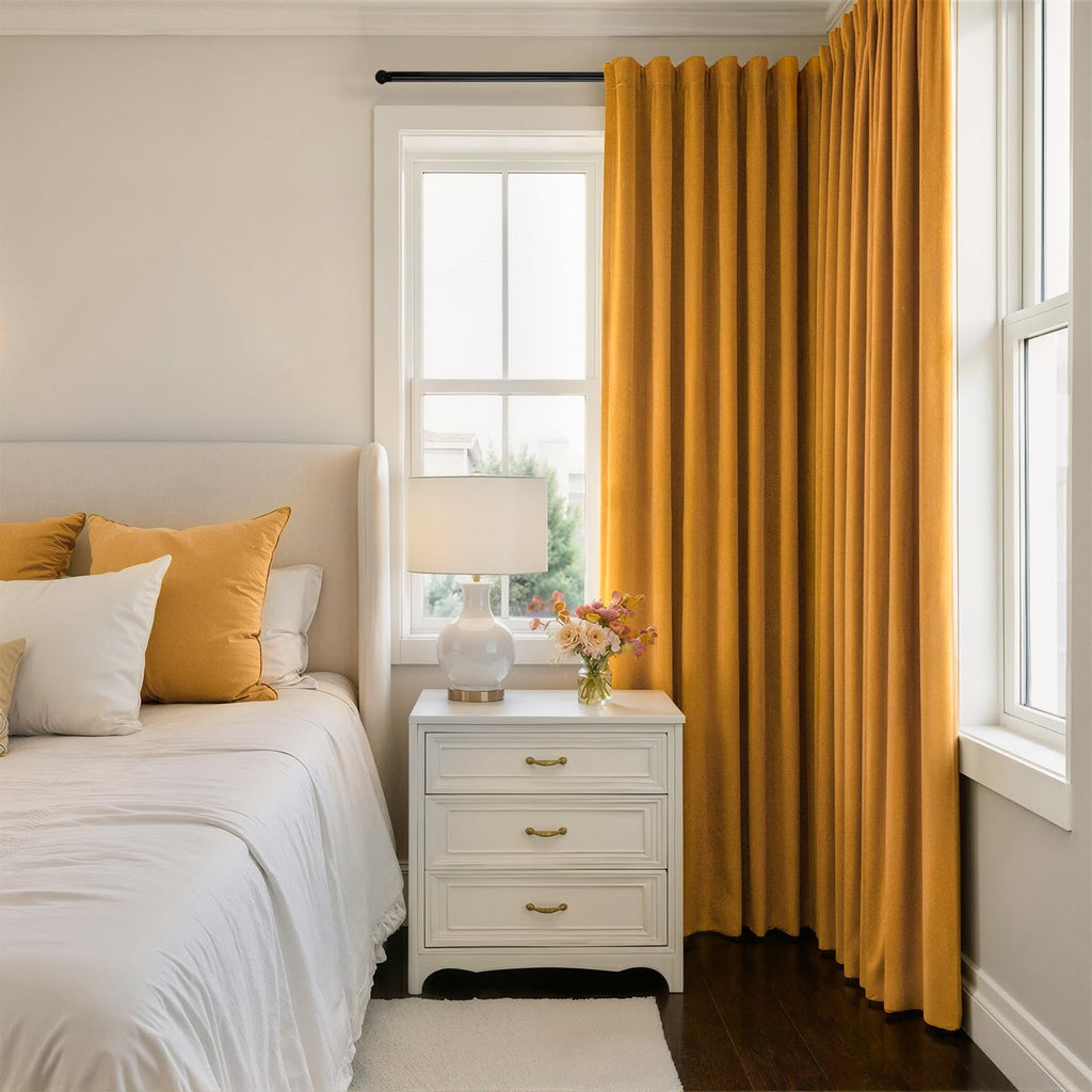 90 Inch Long Yellow Velvet Curtains Bedroom Soft Velvet Modern Luxury Elegant Decorative Drapes Darkening Blackout