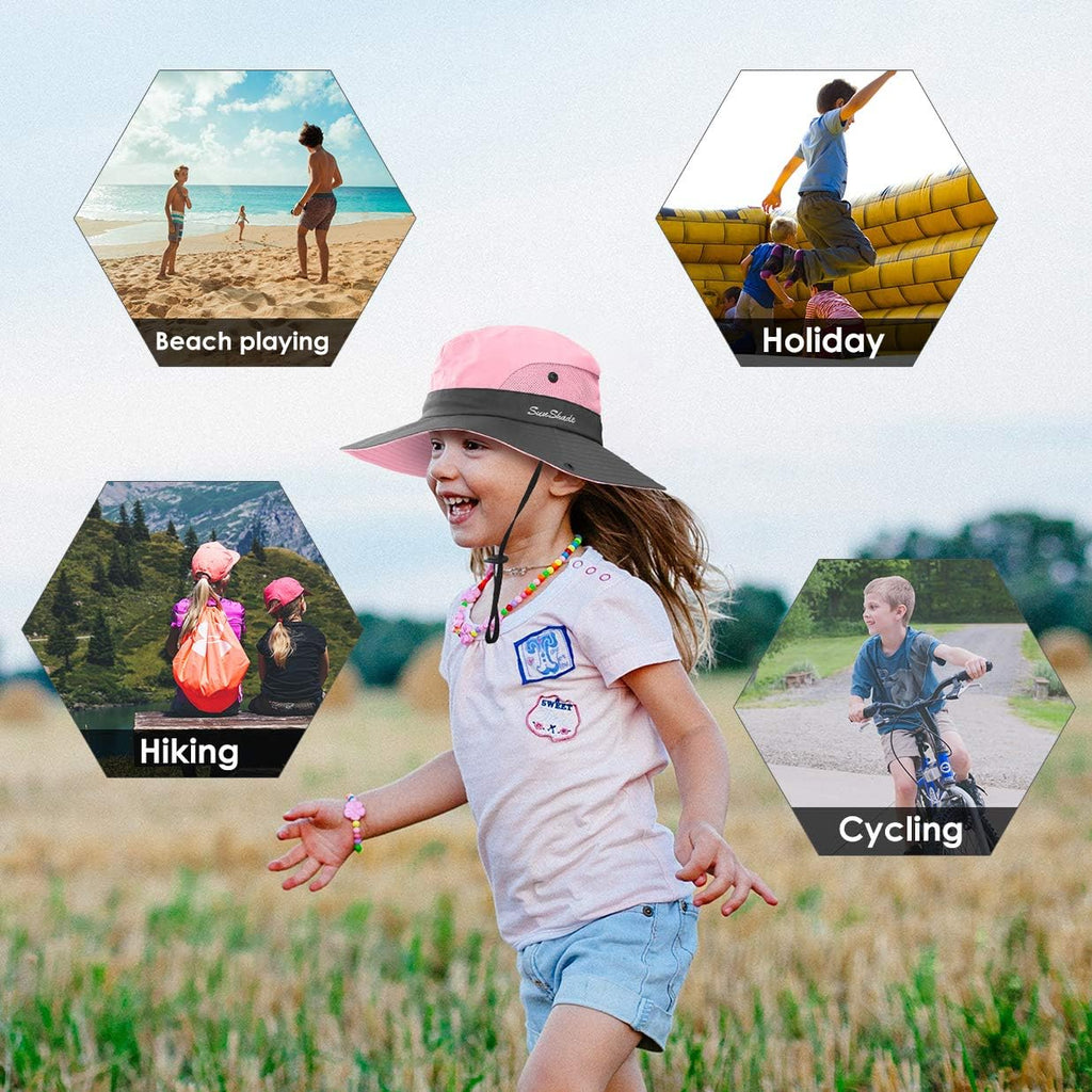 Kids UV Sun Hat with Ponytail Hole UPF 50 Bucket Cap for Girls Summer Beach & Fishing