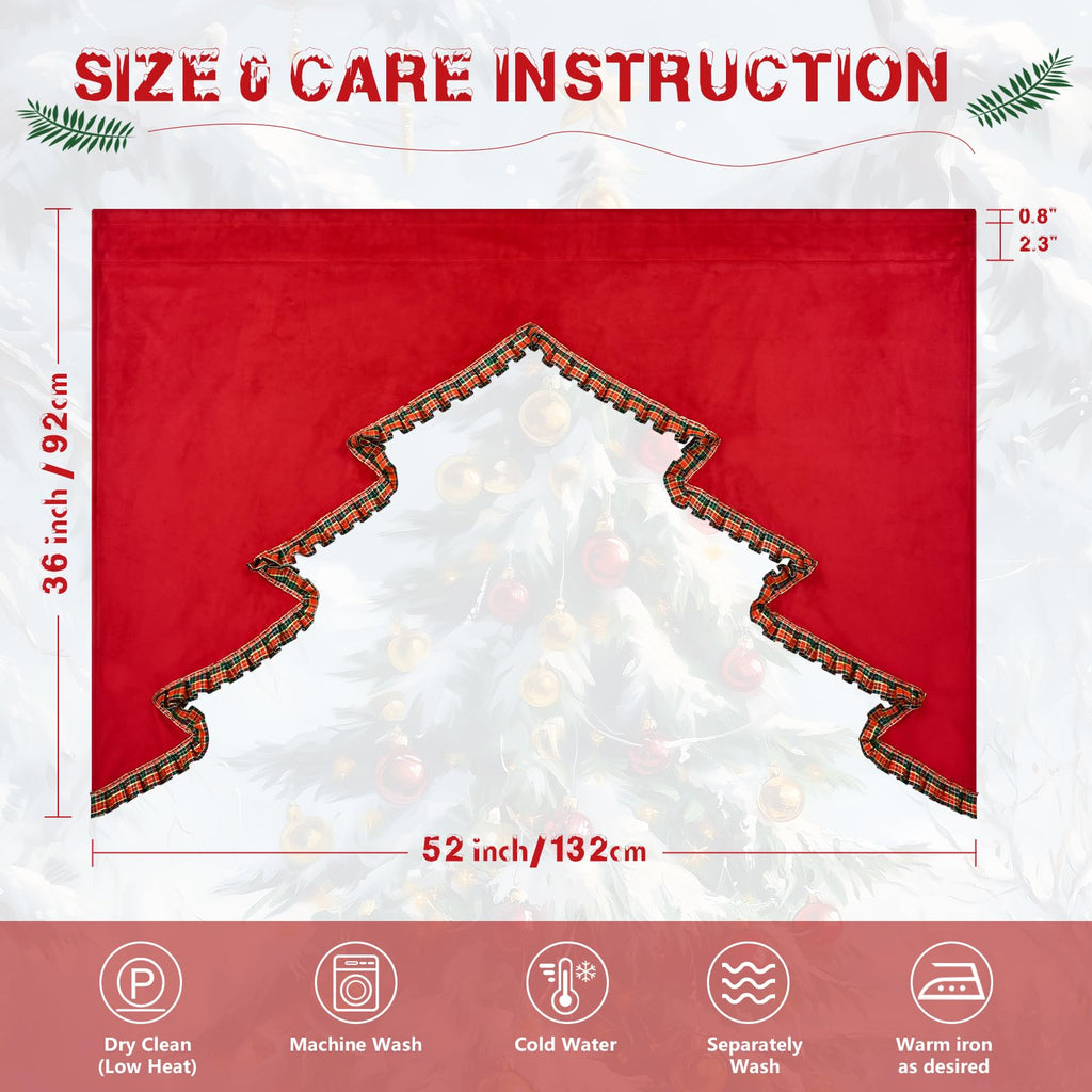 Christmas Valance Christmas Tree Kitchen Curtain with Plaid Hem Red Velvet Valance Rod Pocket Swag Valances for