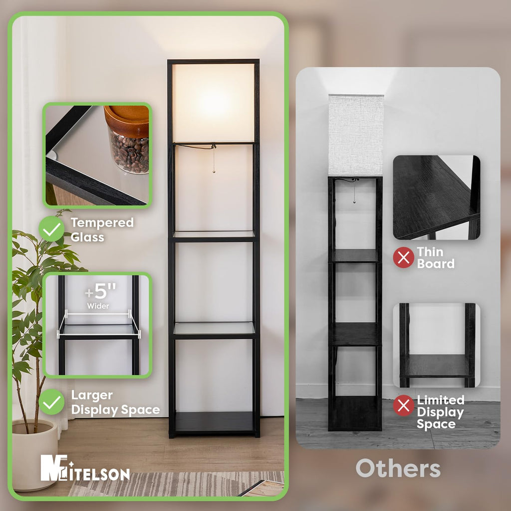 Floor Lamp with Shelves, Modern Standing Lamp with Tempered Glass Shelves, Large Display Shelf Lamp, Tall Lamp with