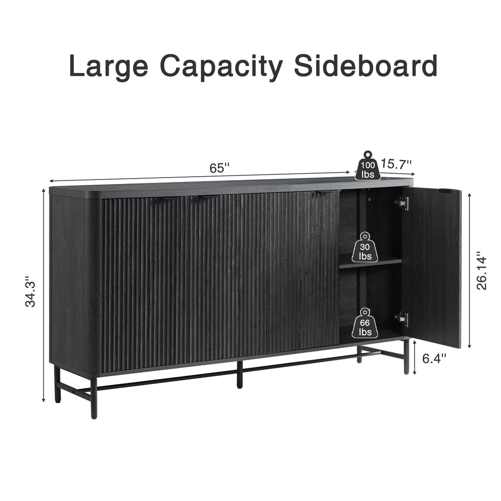 65" Large Sideboard Buffet Cabinet with Storage, Set of 2 Modern Fluted Credenza Accent Coffee Bar Console Tables