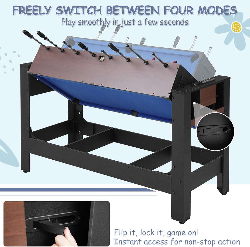 54" 4-in-1 Swivel Multi Game Table - Combo Game Table Set for Youth, Adults - Indoor and Outdoor Arcade Sports Table