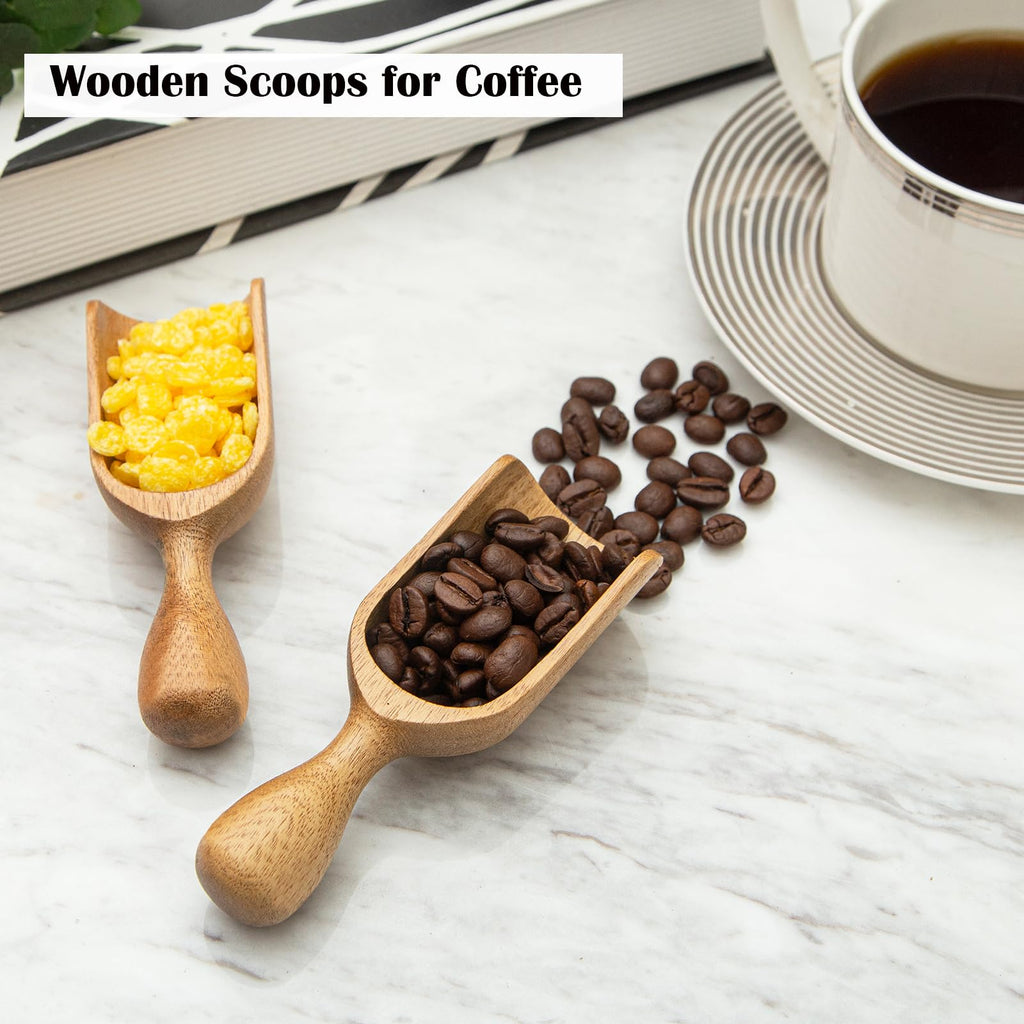 Wooden Scoops for Canisters 2PCS Wooden Scoop for Jars Acacia Small Measuring Spoons for Ground Coffee Scoops Shovel