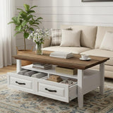 Amada Coffee Table, 39.4" Small Coffee Table with Storage, Open Display Shelf and Hidden Drawers