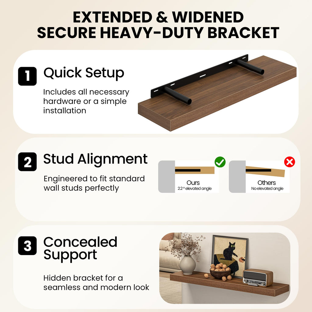 60Inch Long Floating Shelves, 8 Inch Deep Shelves |Living Room, Wall Mounted Wood Hanging Shelf with Invisible
