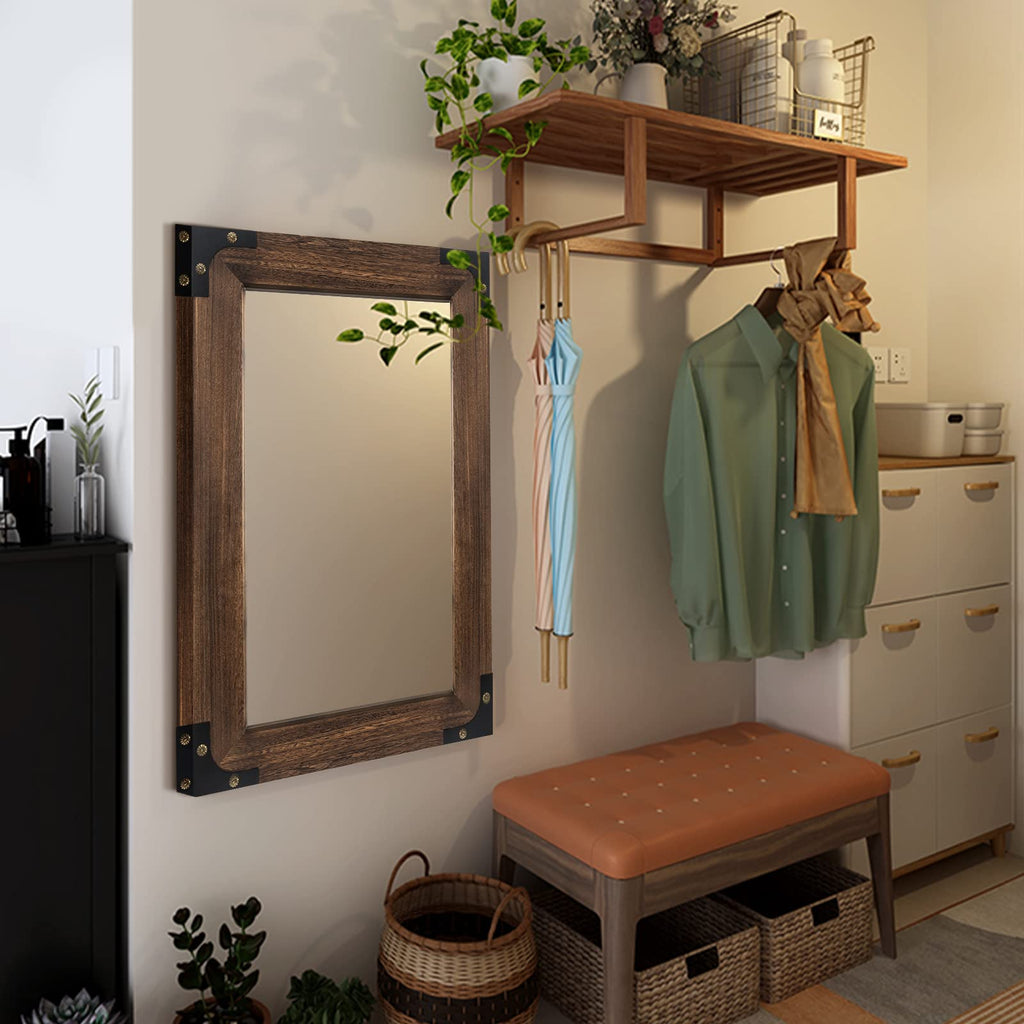 Rustic Bathroom Mirror 24x36 Inch Wood Frame Vanity Wall, Iron