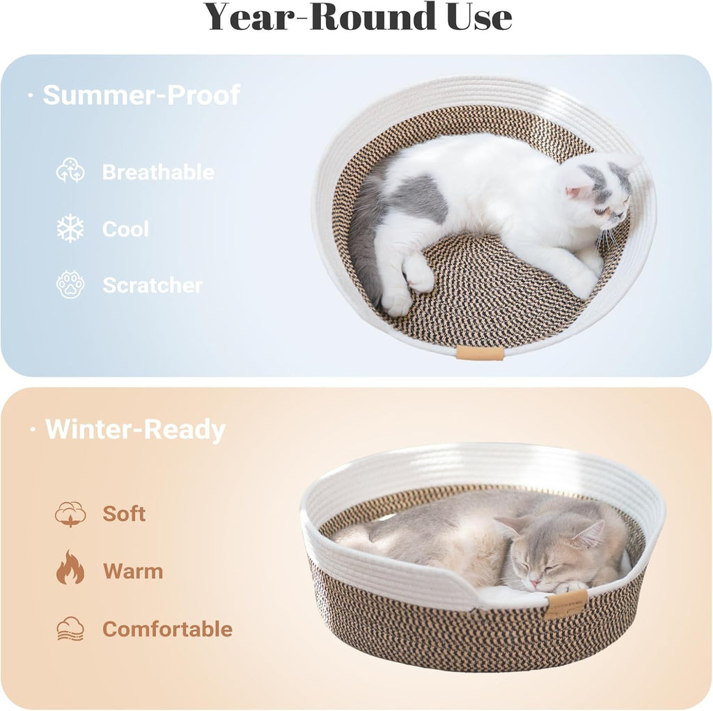 Handwoven Cat Basket Bed Cooling for Indoor Cat with Cushion