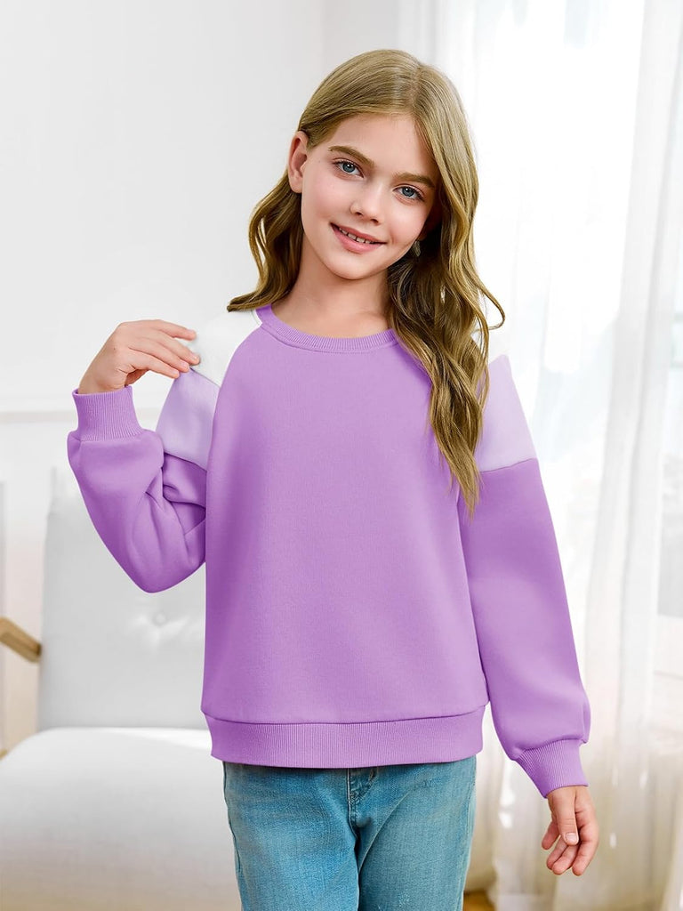 Girls Oversized Colorblock Sweatshirts Kids Fashion Fleece Drop Shoulder Pullover