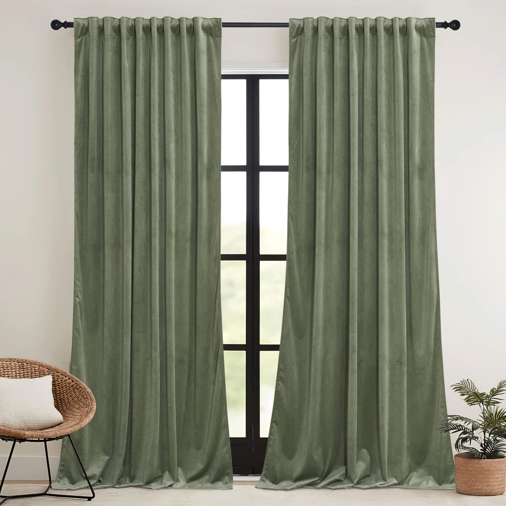 Sage Green Velvet Curtains 84 inches Bedroom