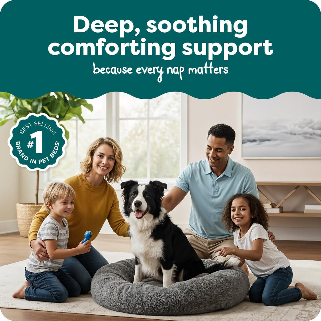 Round Calming Donut Dog Bed for Dogs, Refillable w/ Removable Washable Cover, For Dogs Up to 75 lbs