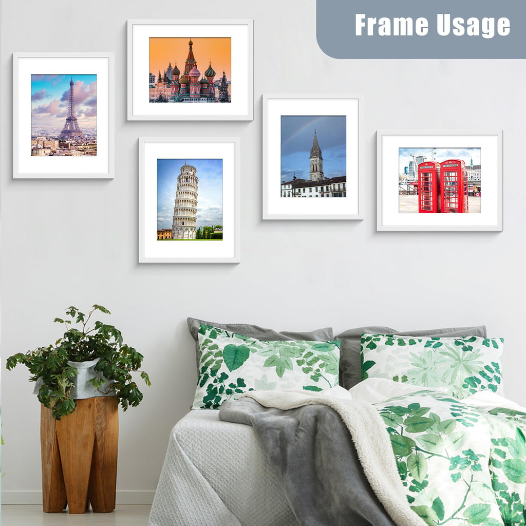 11x14 Picture Frame White Set of 6, Display Pictures 8x10 with Mat or 11x14 without Mat, Photo Frames for Wall