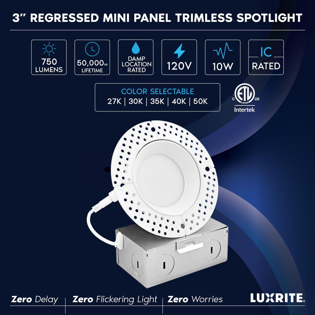 3 Inch Trimless LED Recessed Light with Junction Box (6 Pack)