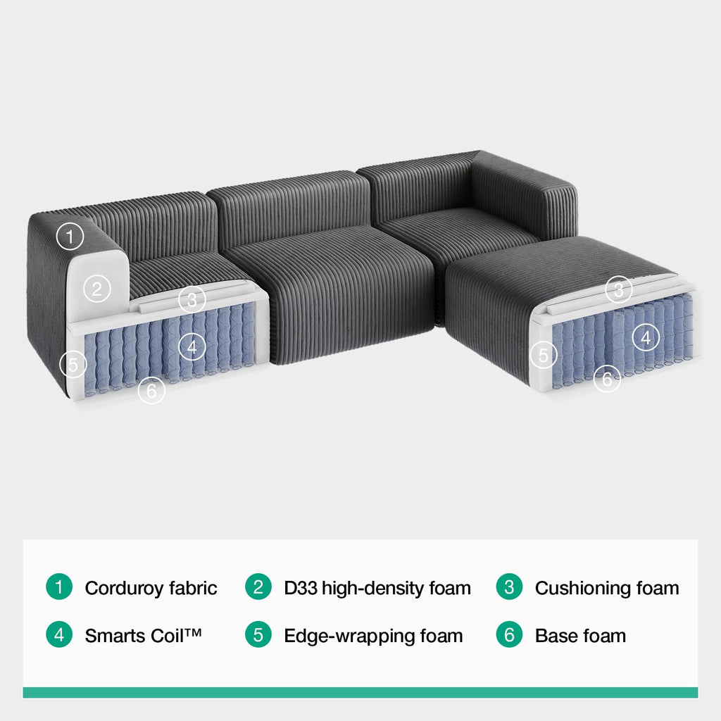141" Modular Sectional Sofa, U Shape Oversized Sectional Couch, Modern Cloud Design with Smarts Coil Support