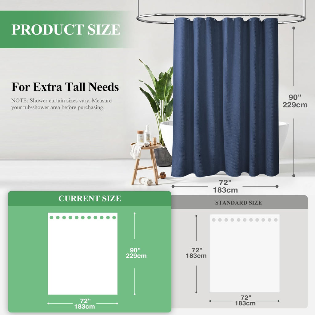 Extra Long Waffle Shower Curtain 256 GSM Fabric 72x90 Navy Blue