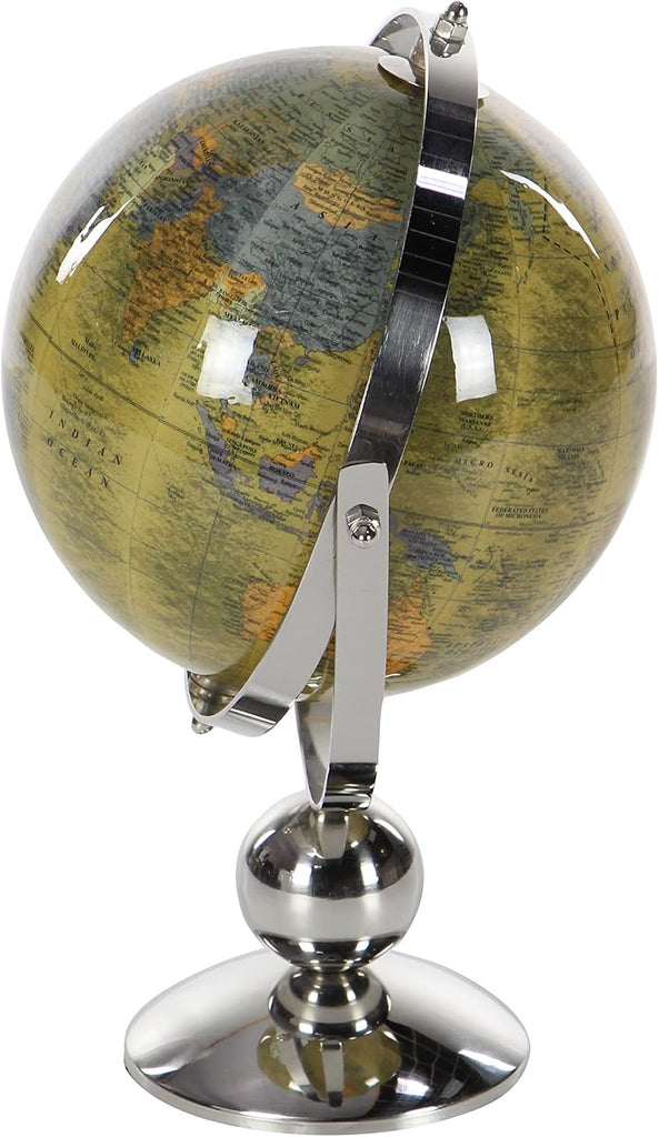 Stainless Steel Metal Globe, 10" x 7" x 11", Silver