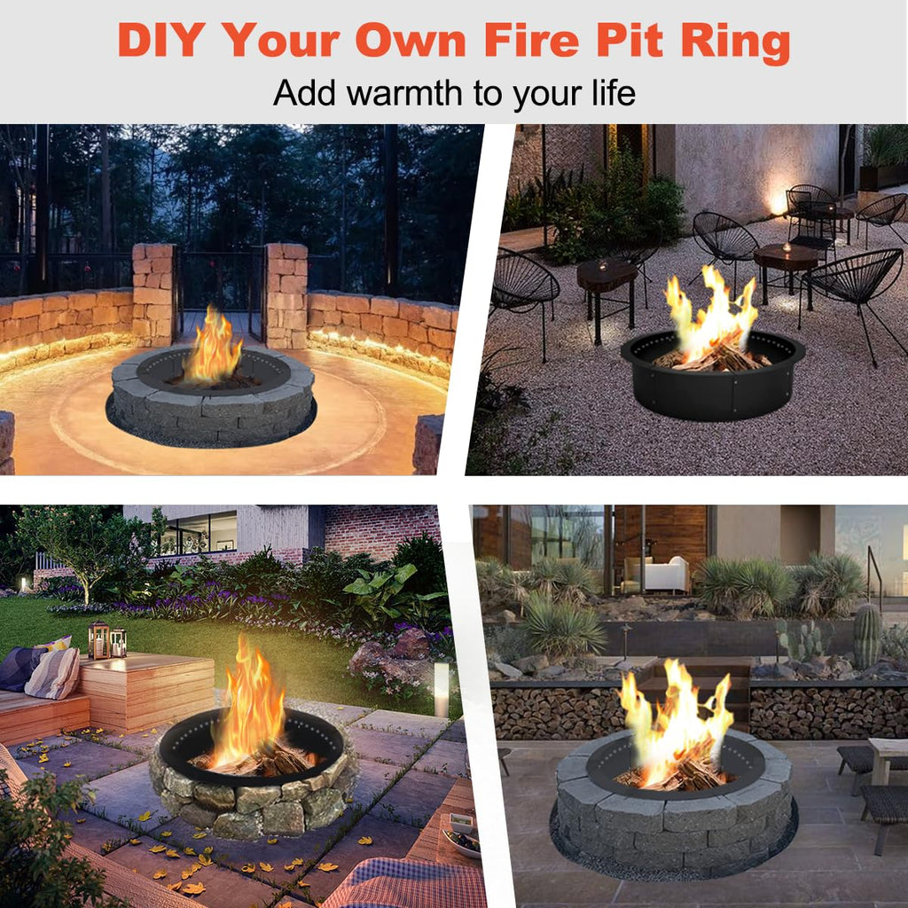 Outdoor Smokeless Fire Pit Ring Liner 43-Inch Outer/39-Inch Inner Diameter, Heavy Duty Solid Metal Steel Round