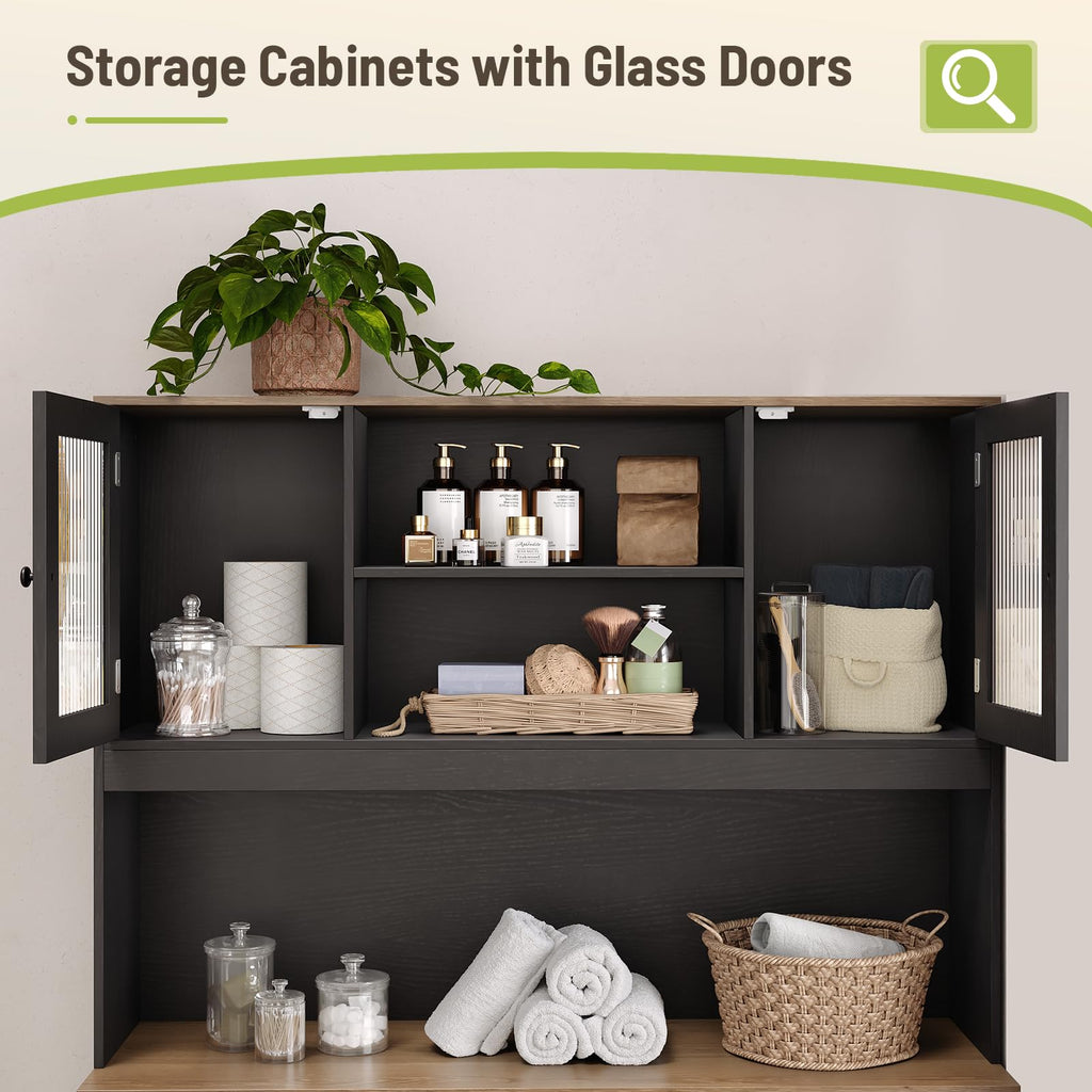 Tall Tilt-Out Double Laundry Hamper Cabinet with 2x11-Gallon Laundry Basket, Trash Bin Cabinet with Fluted Glass