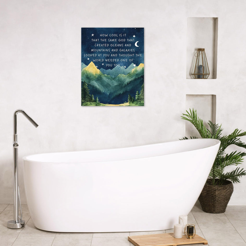 Mountain Forest Inspirational Wall Art Christian Positive Affirmations Framed Canvas Wall Art Moon Starry Night Blue