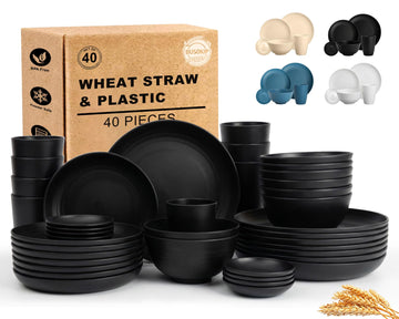 Plates and Bowls Sets for 8, Wheat Straw Dinnerware Sets 40 Piece, Unbreakable & Lightweight Dishes Set for 8