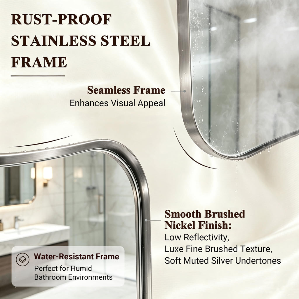 Brushed Nickel Asymmetrical Wall Mirror, 24x32 Inch Bathroom Vanity Mirror, Butterfly Shaped Designer Mirror Ideal