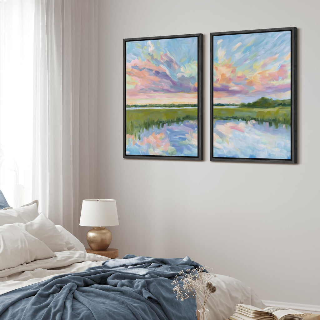 Framed Wall Art Print Colorful Impressionist Sky Reflection Landscape Illustrations Modern Art Decorative Bohemian