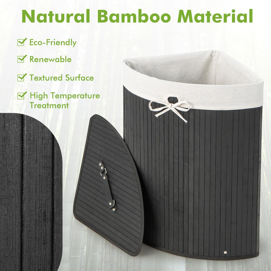 58 L Corner Laundry Hamper with Lid, Removable Liner & Handle Black
