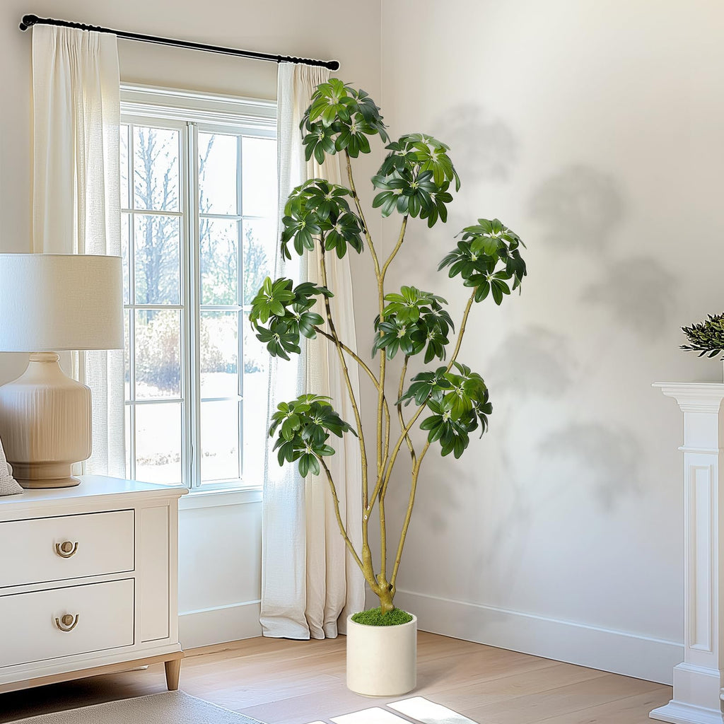 Umbrella Tree Plant, 6 ft Tall Faux Schefflera Tree