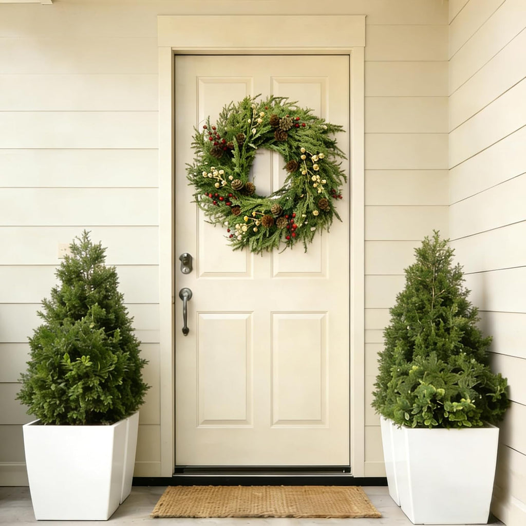 26" Norfolk Pine Wreath, Large Greenery Wreath for Front Door, Green Year Round Real Touch Artificial Greenery Wreath