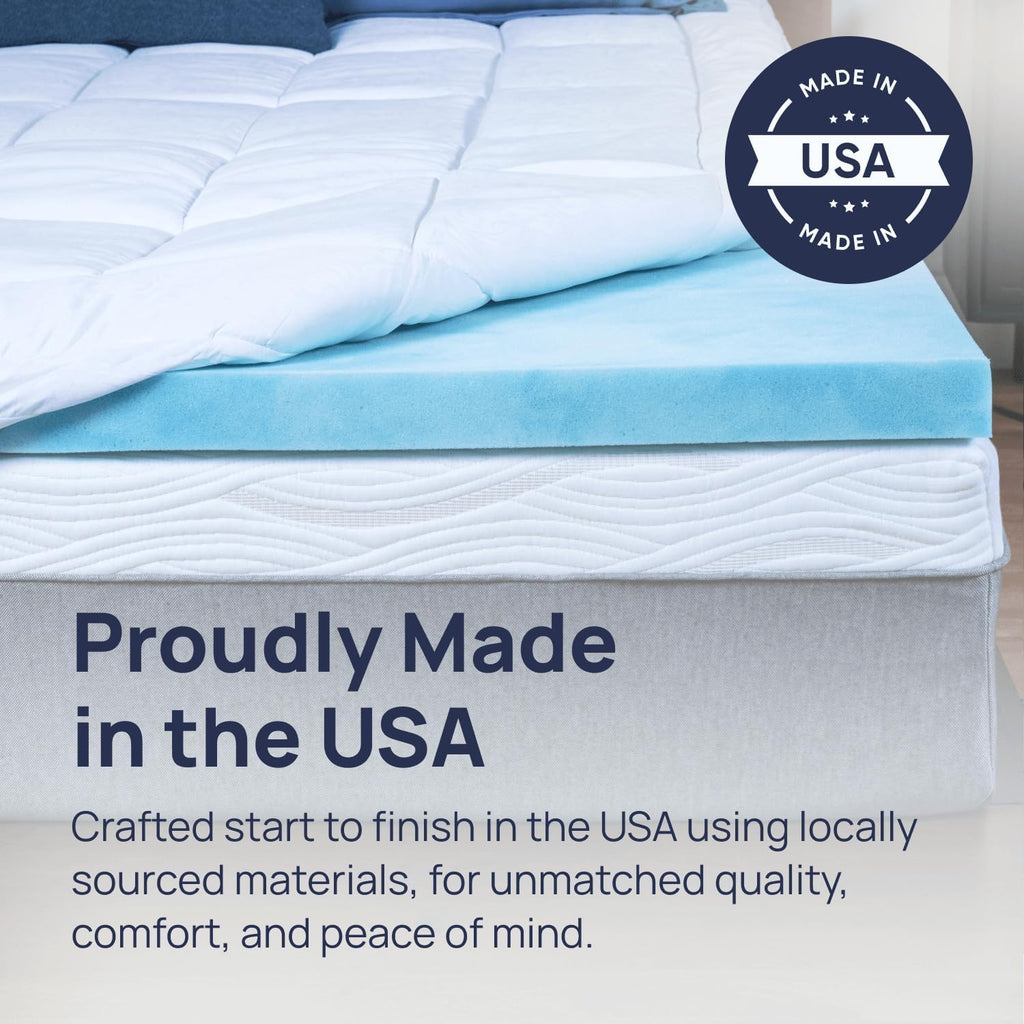 Gel Swirl Memory Foam Mattress Topper - 2 Inch, Pressure Relieving, Cooling Comfort - Made in the USA & CertiPUR-US