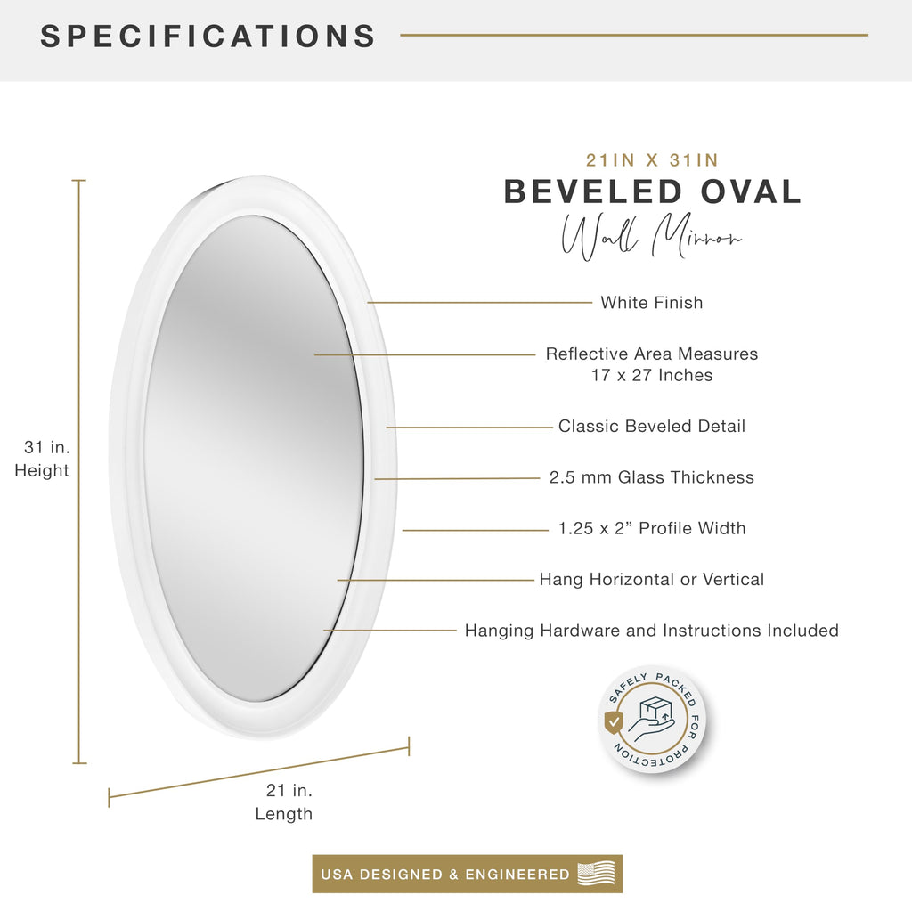 Wall Mirror, 21x31, Classic White Oval