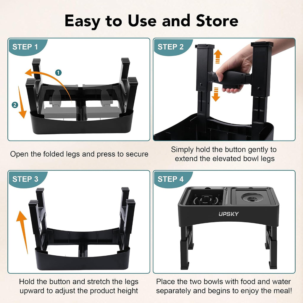 2-in-1 Elevated Dog Bowls Set with 4 Height Adjustable Stand, Balck