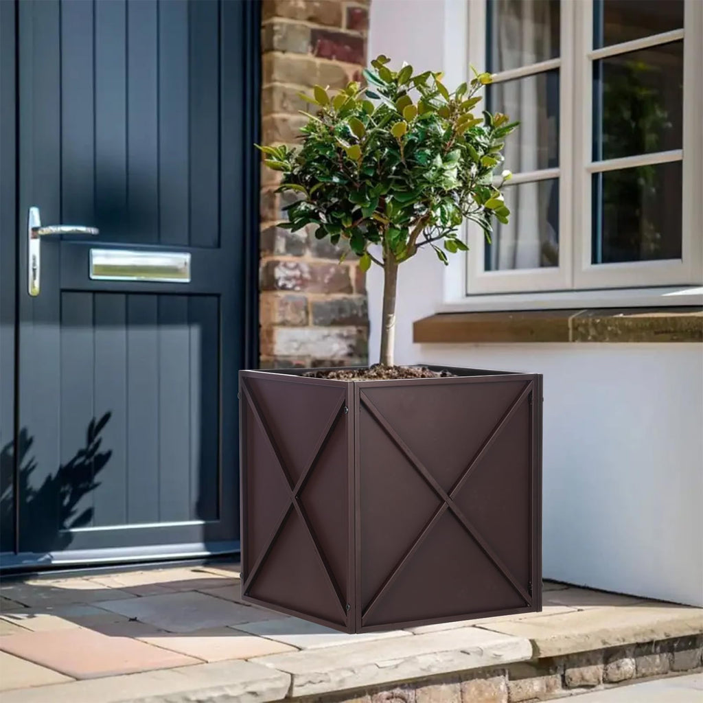 Large Metal Planter Box 17"x 17"x 18", Square Modern Brown Metal Planter Box Heavy Duty with Drainage Holes for