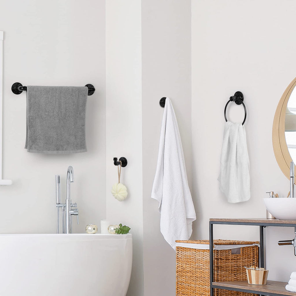 13-Pieces Black Bathroom Hardware Set Industrial Pipe Towel Bar