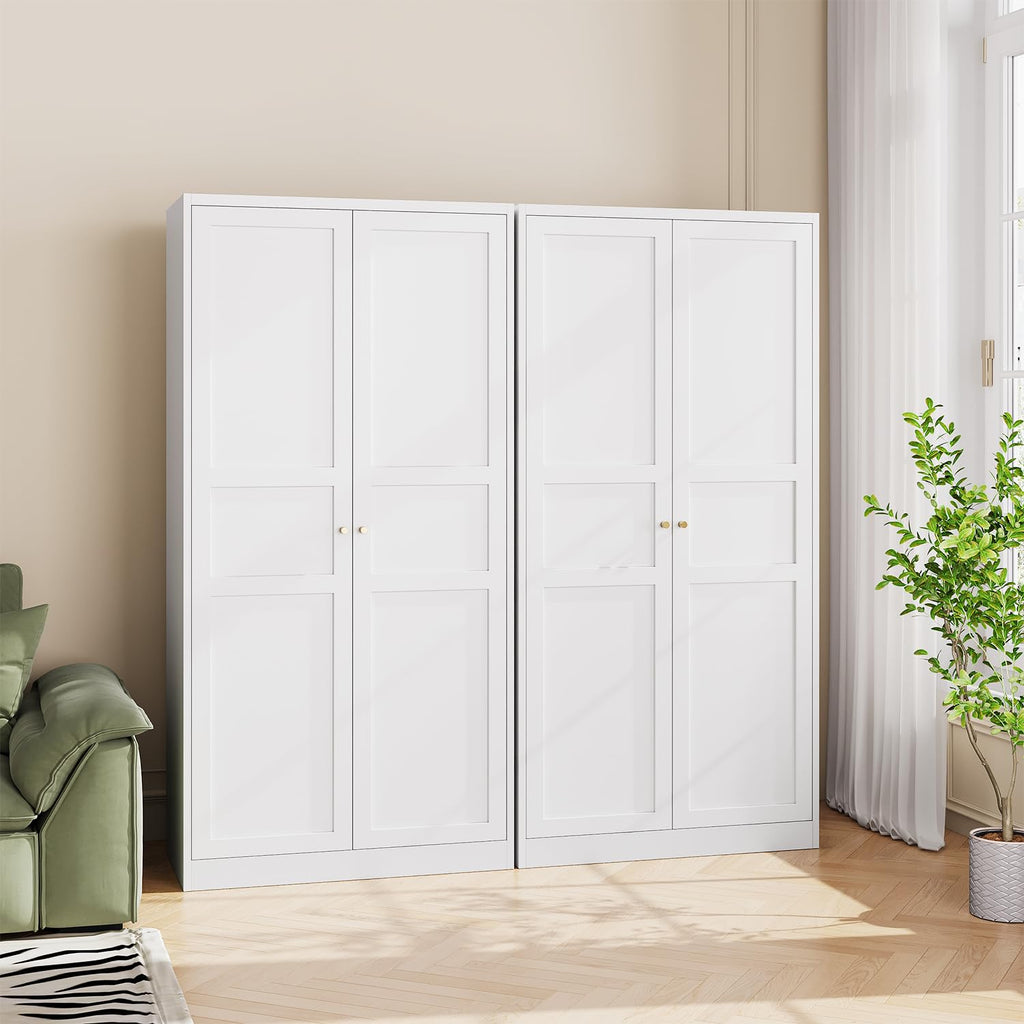 Metal Armoire Wardrobe Closet Cabinet, White Armoire Wardrobe Closets Storage Cabinets with Doors and Adjustable