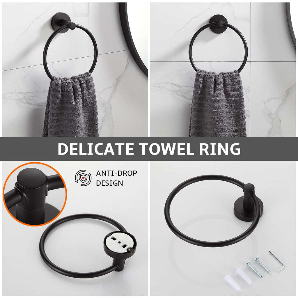 Bathroom Hardware Set Matte Black 4-Pieces Bathroom Towel Rack 24 Inches Adjustable Bathroom Accessories Set