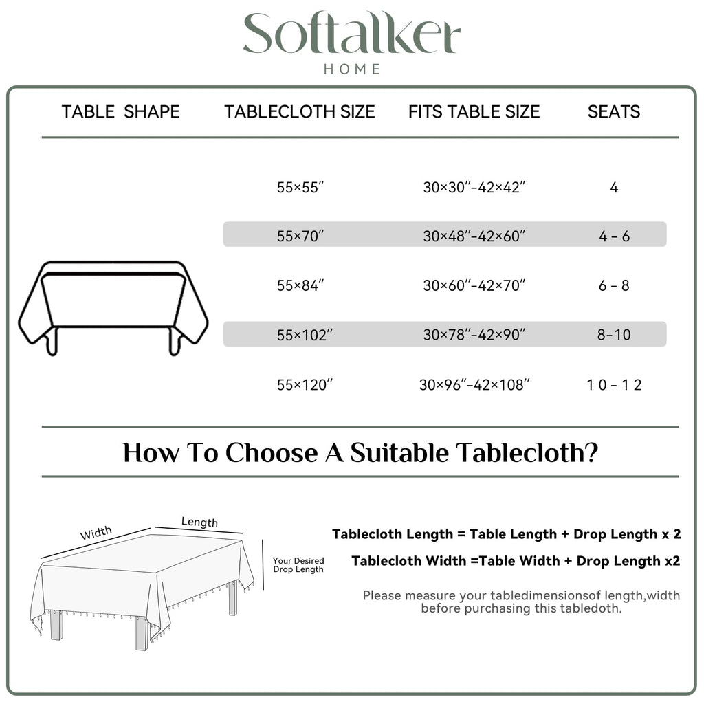 Outdoor Linen Rectangle Tablecloth with Tassel, 55 x 84 Inch
