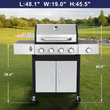 4-Burner Propane Gas Grill with Side Burner, 49,000 BTU BBQ Grill with Cast Iron Grates, Double-Layer Stainless Steel Lid and Grease Management System