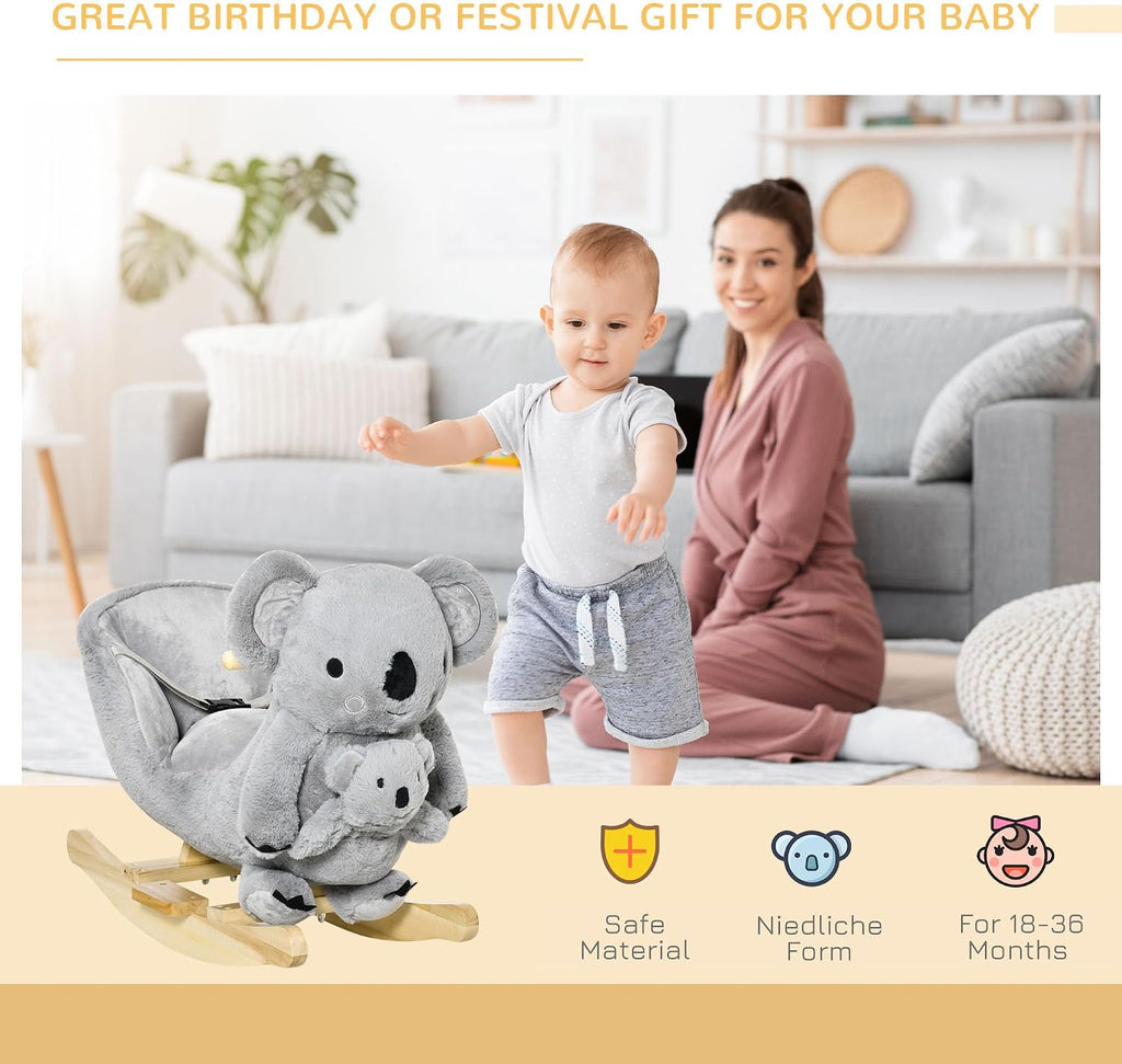 Kids Ride-On Rocking Horse Koala-Shaped Rocker for 18-36 Months Gray