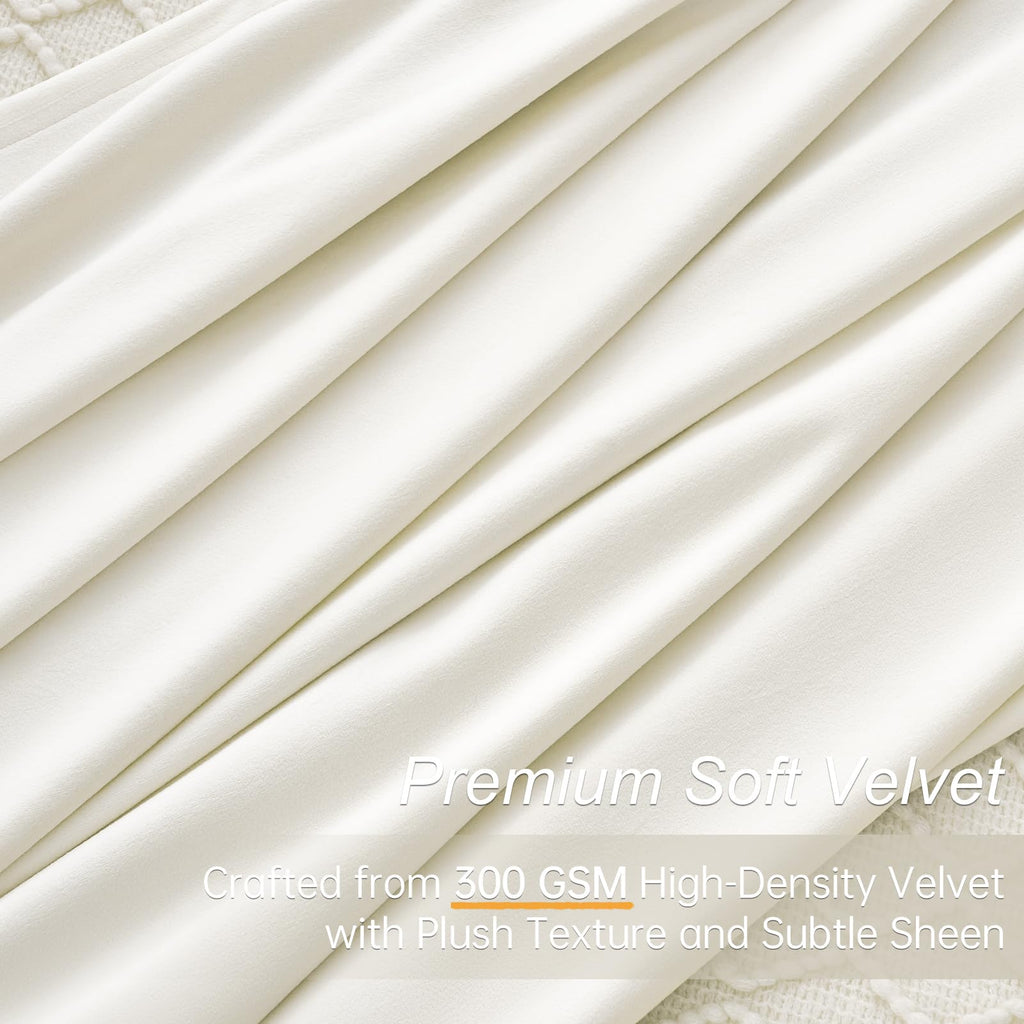Cream Ivory 84 Inches Long Velvet Curtains White Elegant Boho Soft Velvet Light Blocking Privacy Window Curtain