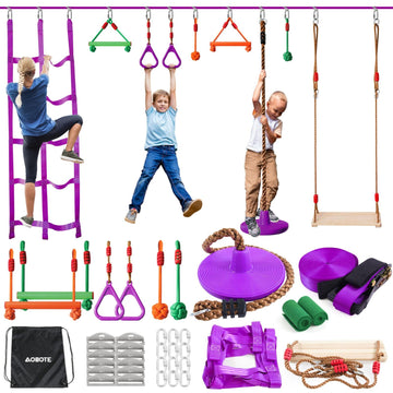 Warrior Obstacle Course for Kids-Slackline 52ft with 9 Accessries