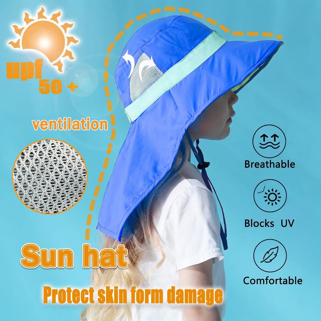 Kids Sun Hats UPF 50+ Sun Protection Hat for Kids with Neck Flap Adjustable Large Brim Beach Fishing Hat -12
