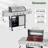 Propane Gas Grill with Side Burner, 50,000 BTU Stainless Steel BBQ Grill with Wheels for Patio and Backyard (Silver)